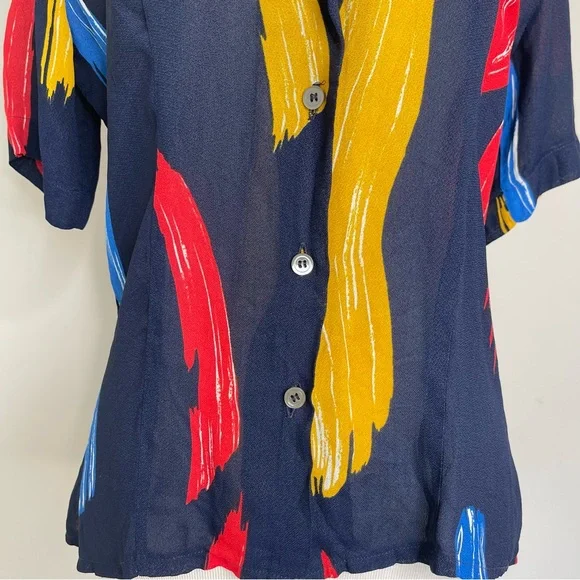 Vintage 1970s Christian Dior Paint brush strokes semi sheer button up blouse top - Picture 5 of 15